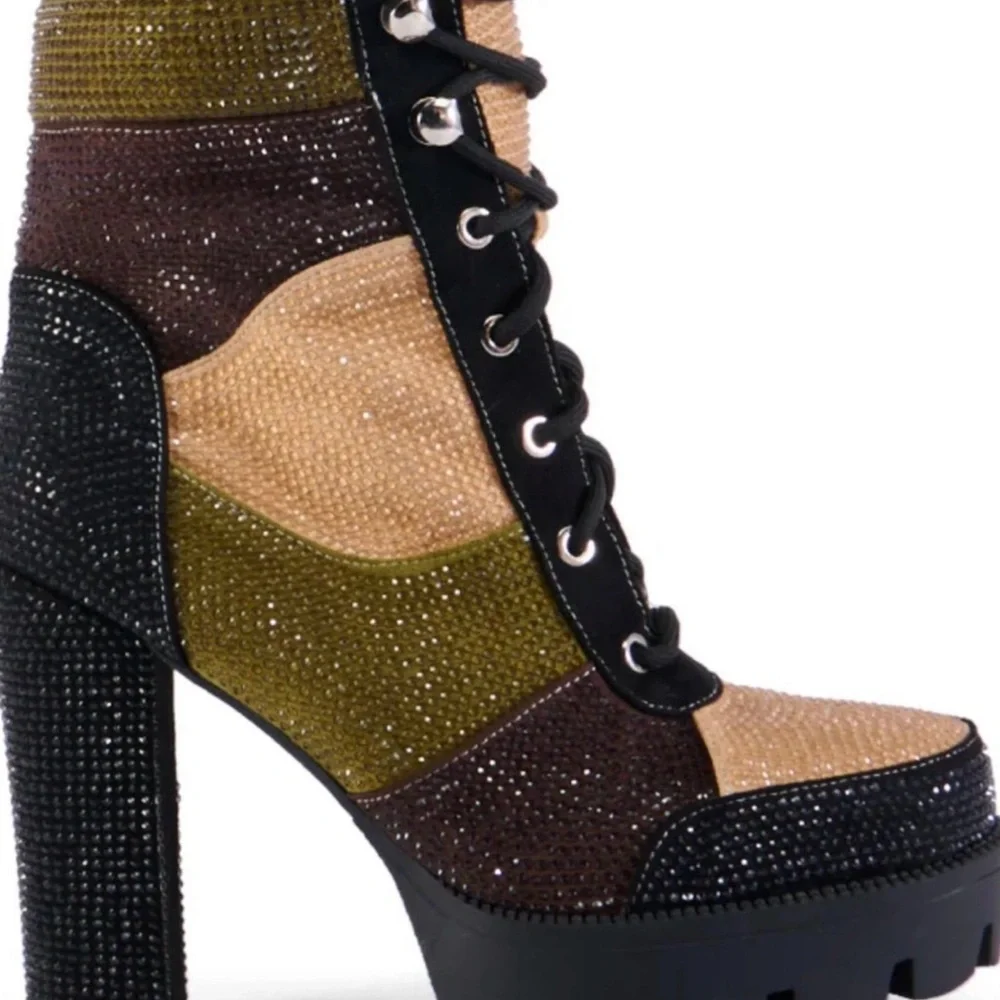 Elegant Women's Heeled Boots in Black, Brown, and Tan Sparkly Boots - Picture 6 of 9